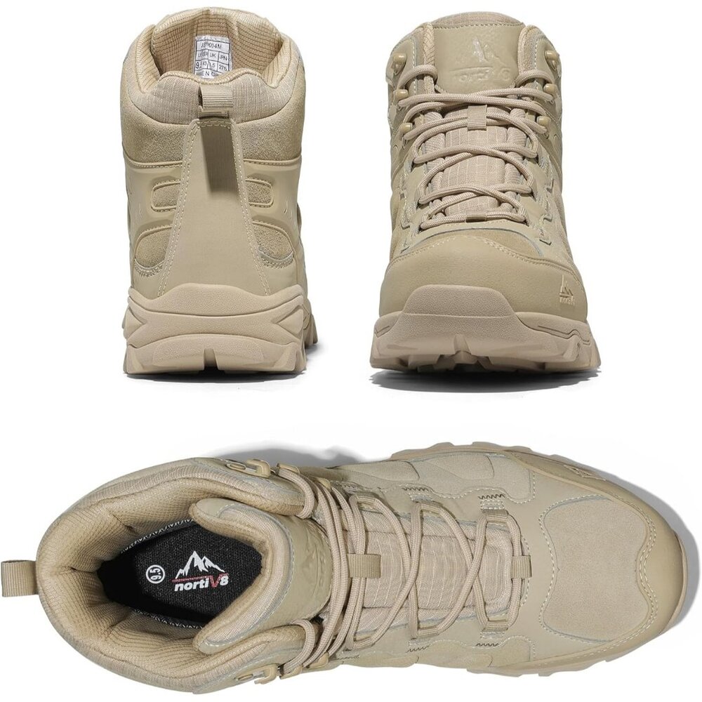 NORTIV 8 Men's Waterproof Hiking Boots Mid Trekking Mountaineering Shoes Sand - Picture 4 of 6